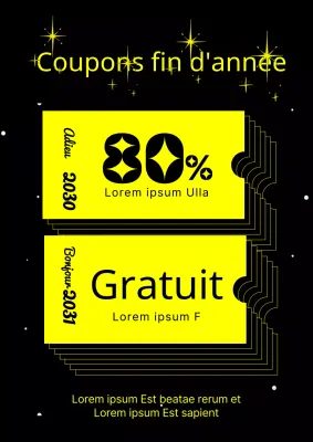 Annonce géométrique de coupons de réduction pour les fêtes de fin d'année en jaune et noir