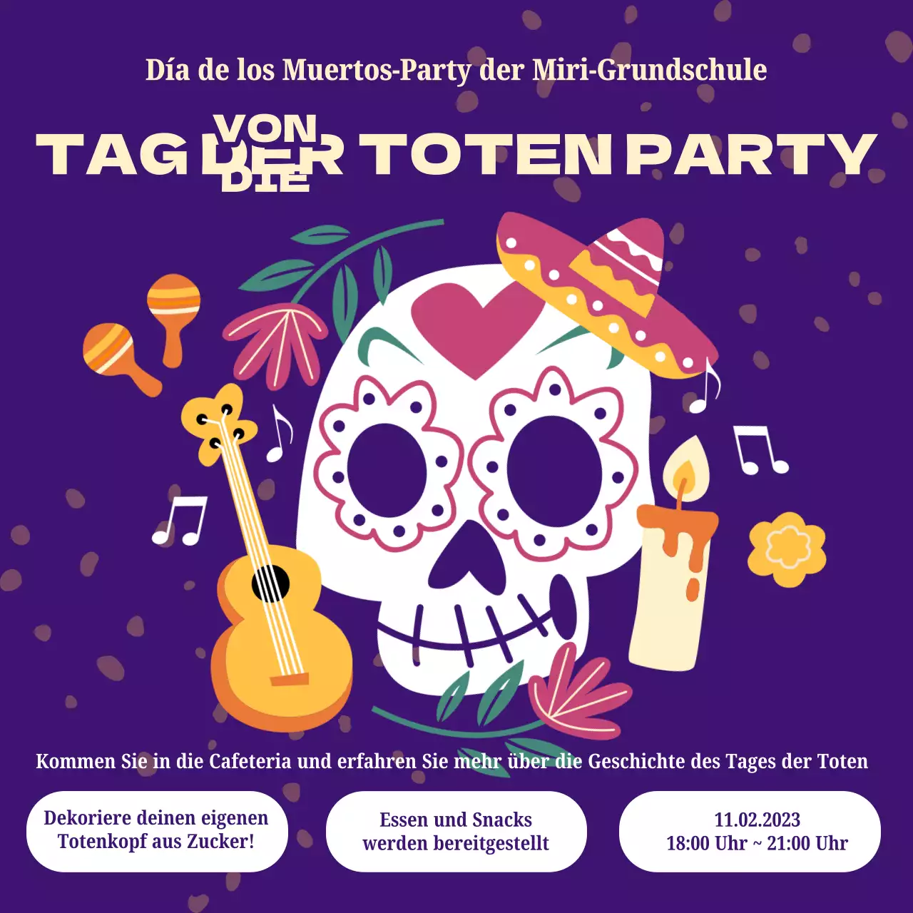 Lila und gelb trendy Tag der Toten Einladung