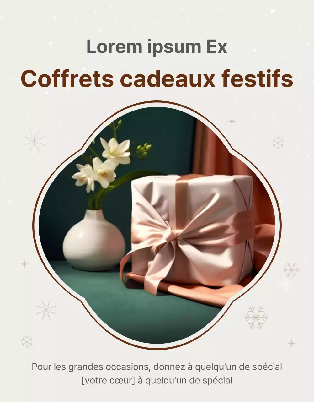 Publicité pour un simple coffret de Noël en hanwa beige et marron