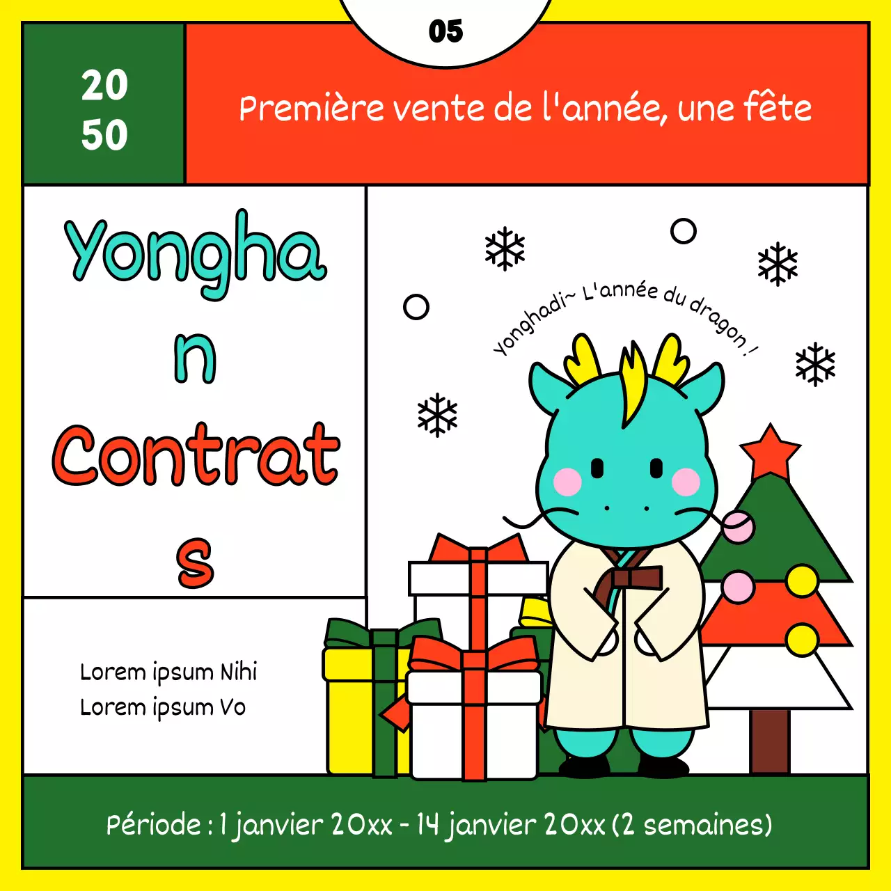 Modèle d'annonce de Noël en rouge et jaune