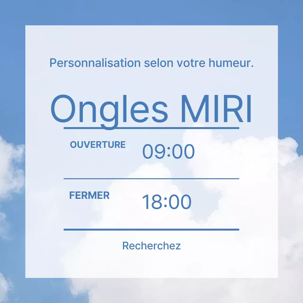 Promotion d'un salon de manucure mignon sur fond bleu