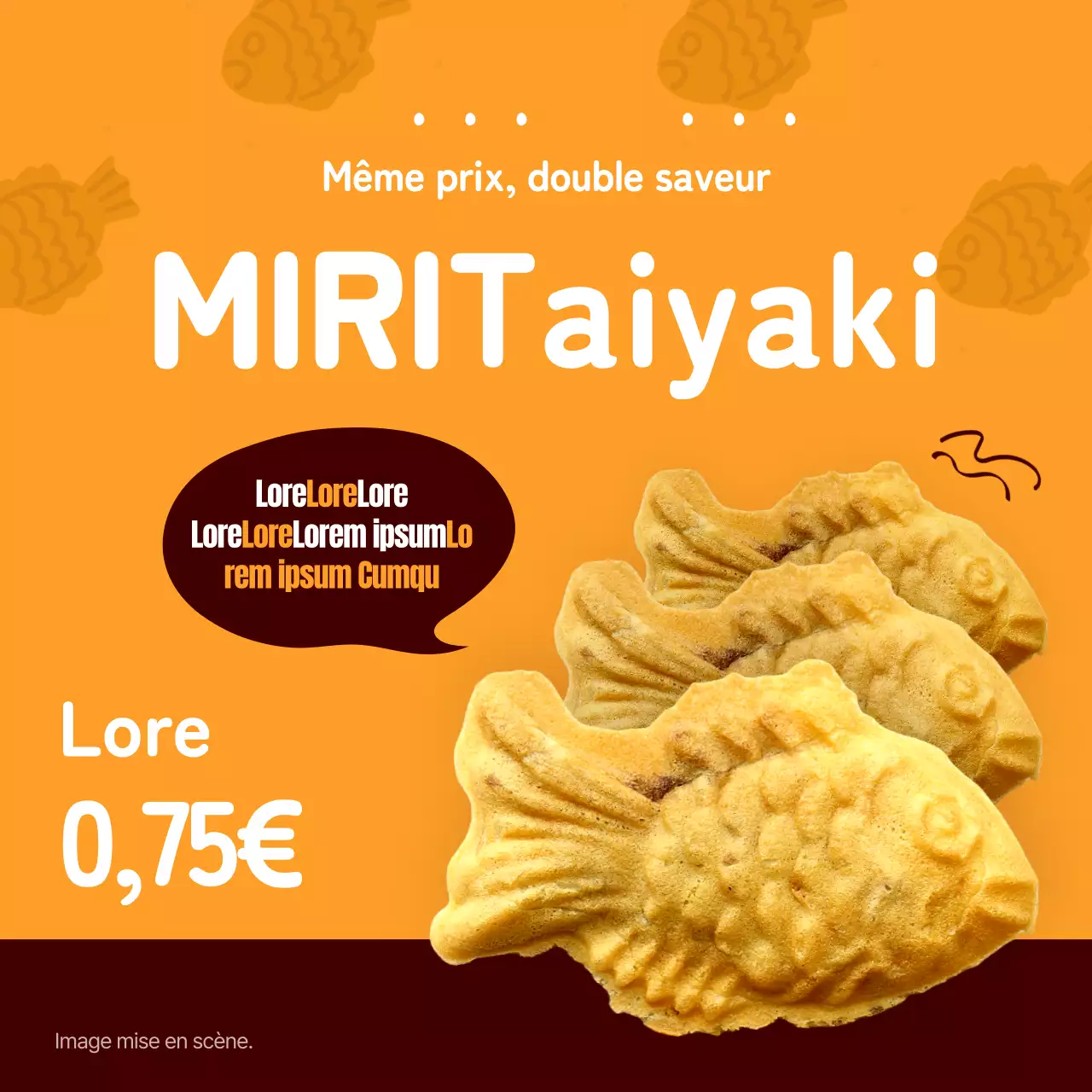 Des taiyaki minimalistes orange et marron pour promouvoir les ventes