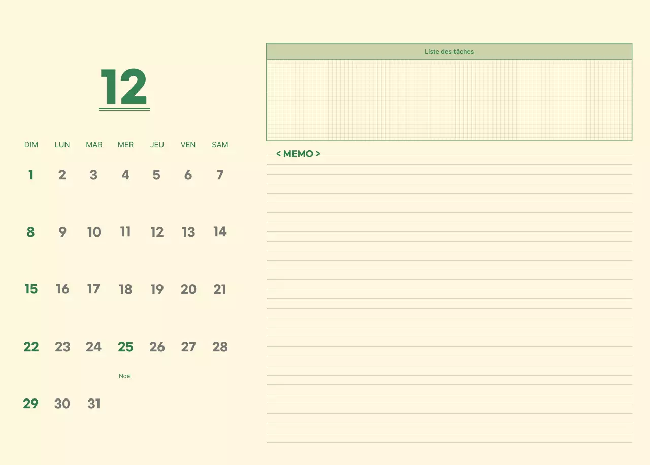 Calendrier mural SAT D-day notepad concept en vert et jaune clair