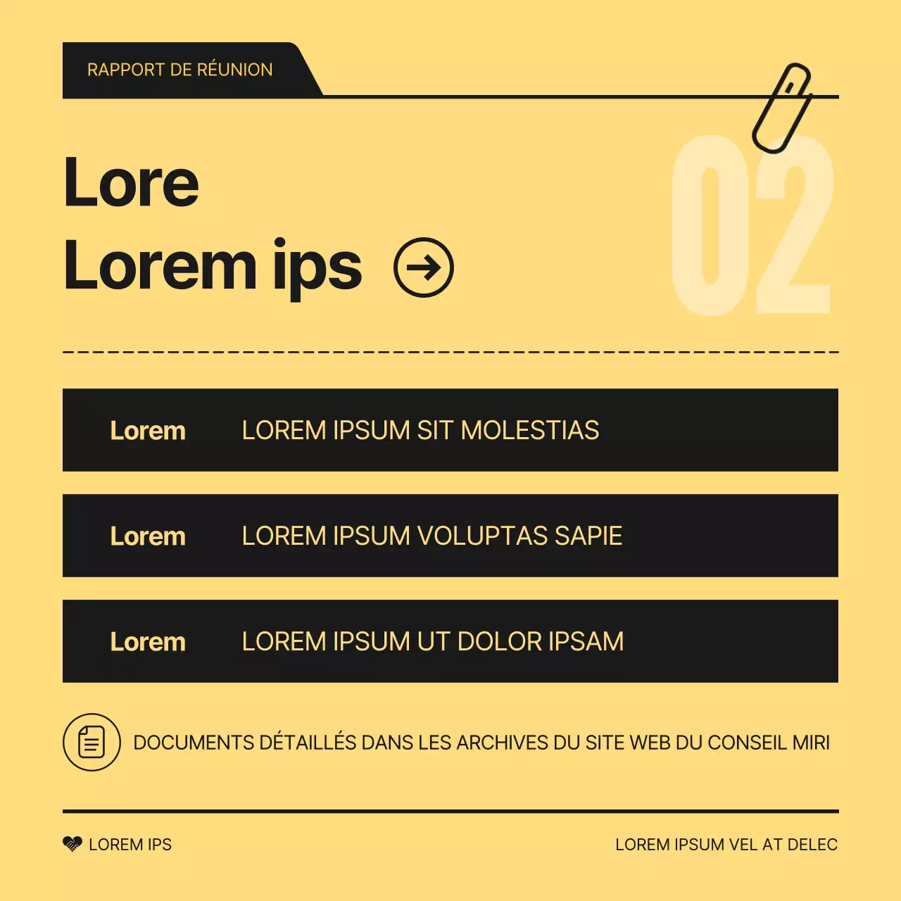 Un simple rapport jaune et noir sur les résultats de la réunion