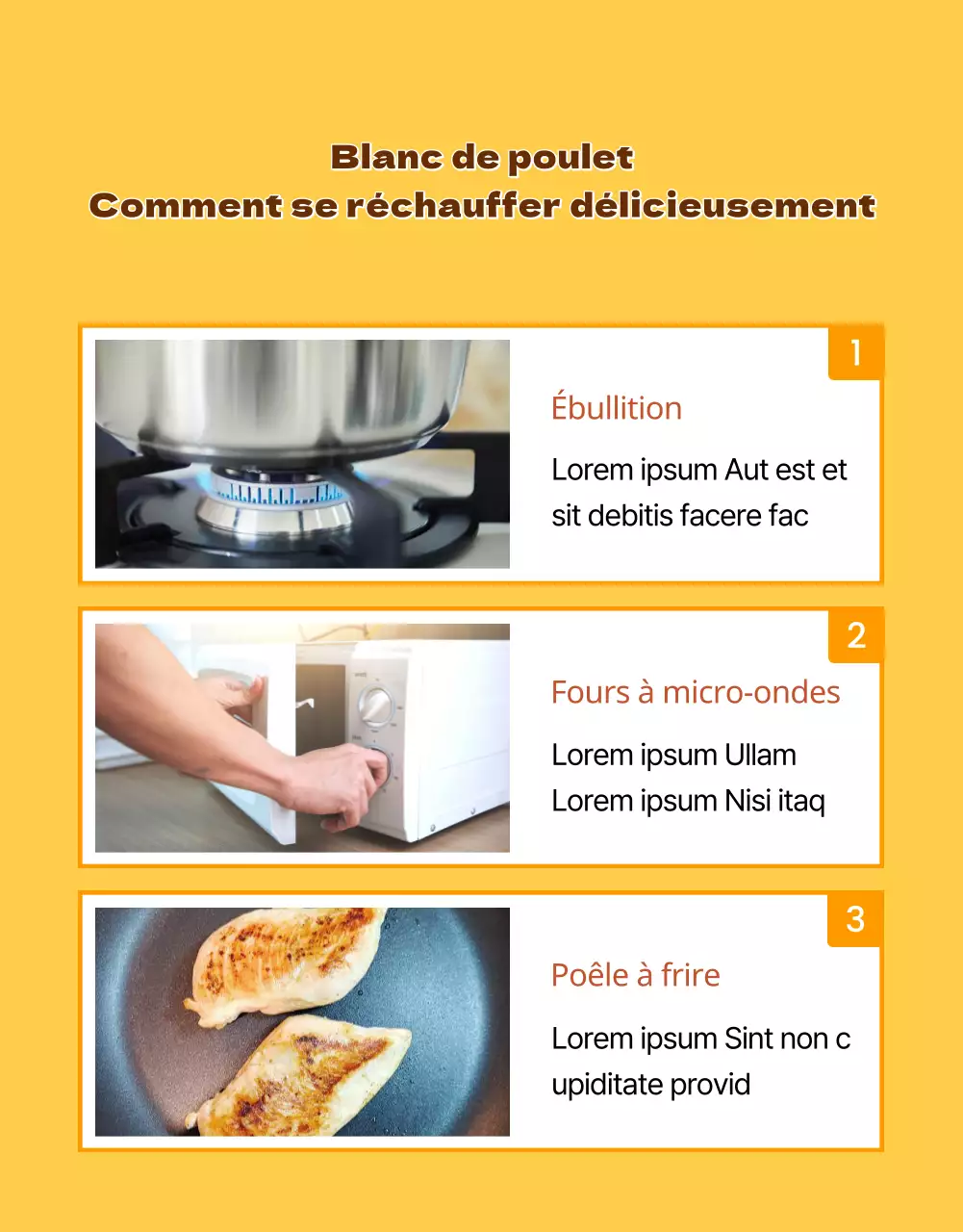 Promouvoir les produits à base de blanc de poulet jaune et brun