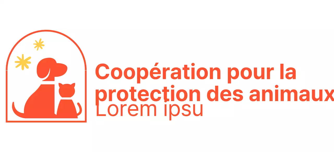 Association de protection des animaux avec un joli logo illustré d'un chien et d'un chat en rouge.