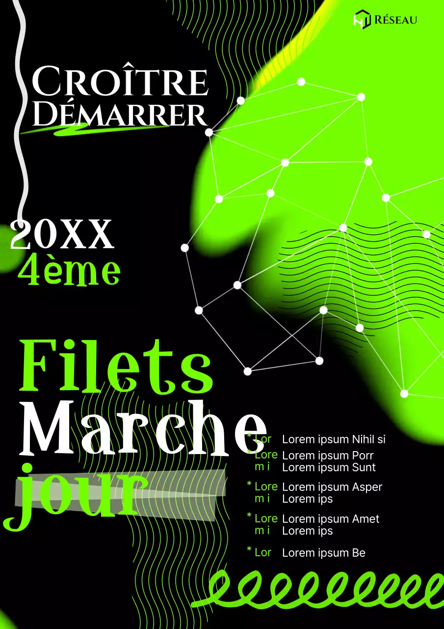 Promouvoir les affiches du réseau cyberstyle en vert lime et en noir