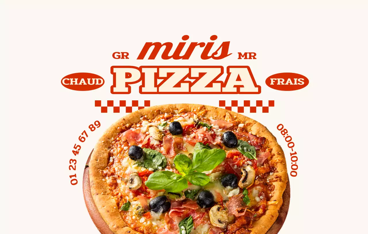 Une pizzeria avec des textes et des motifs d'inspiration rétro