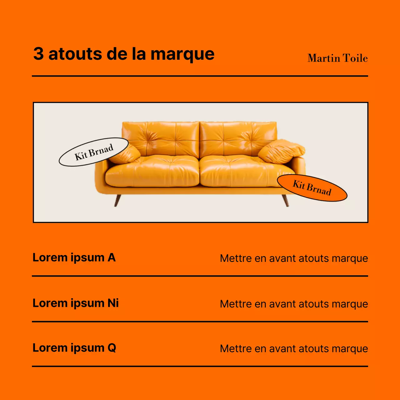 Publicité minimaliste pour un magasin de meubles en orange et noir