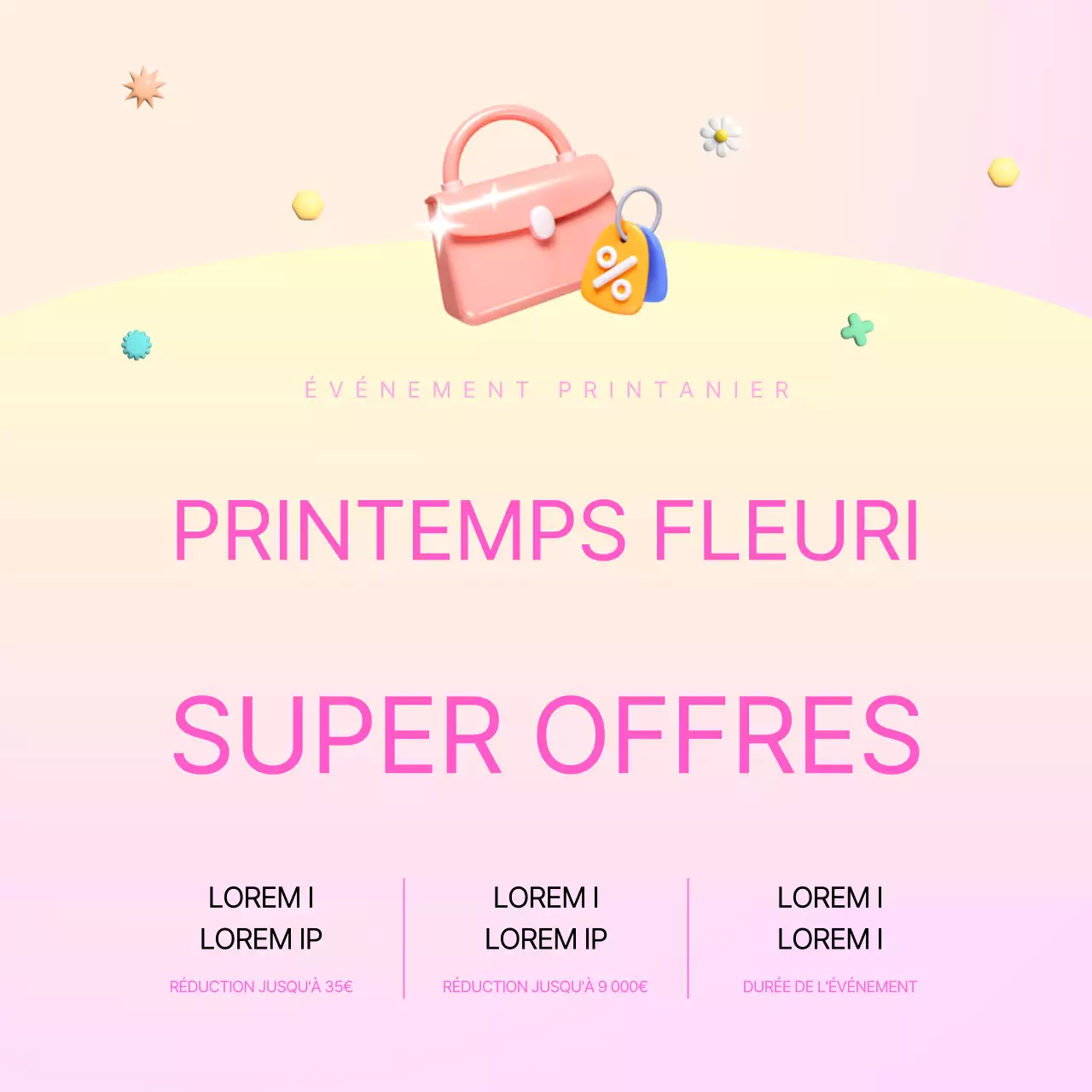 Une annonce de vente de printemps moderne en rose et violet