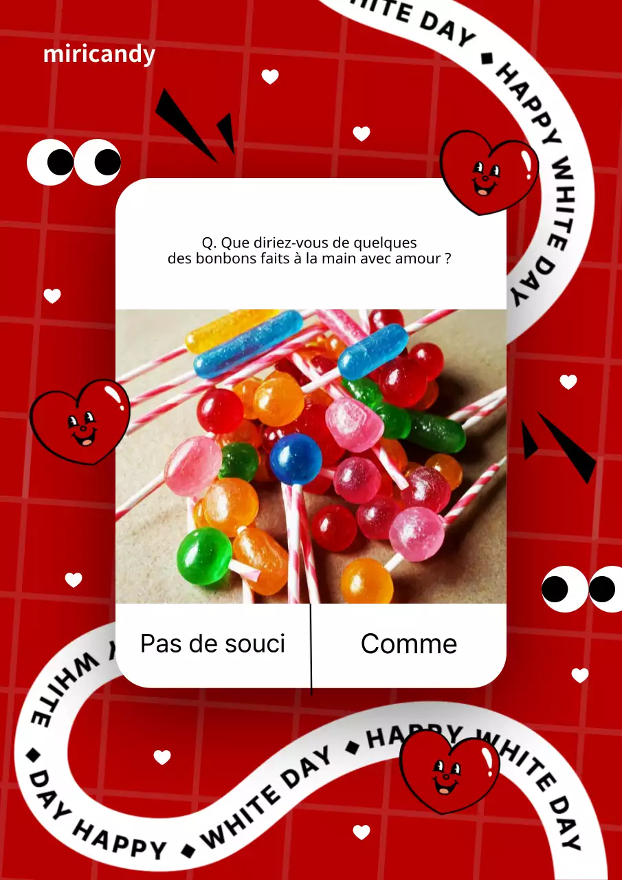Publicité pour les bonbons de la Journée Blanche en rouge et noir