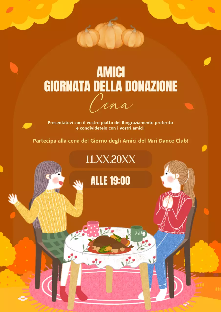 Invito per il giorno del Friendsgiving di tendenza in arancione e marrone