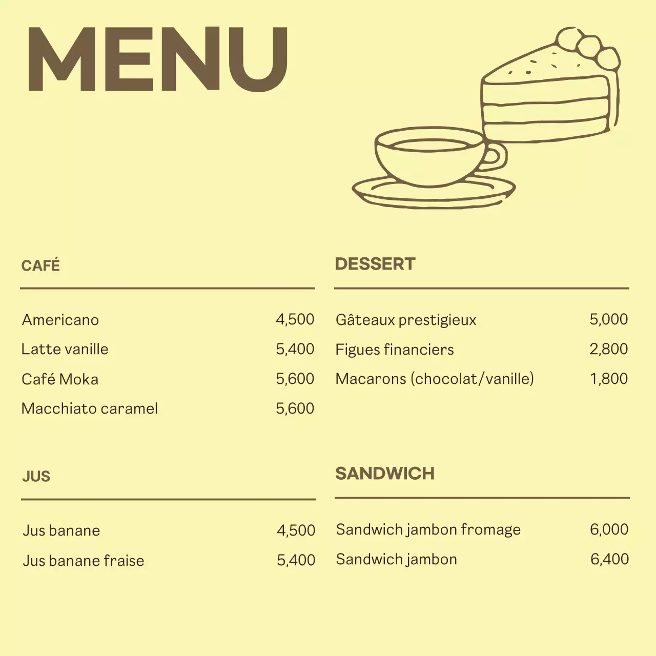 Avis simple de café en jaune et marron