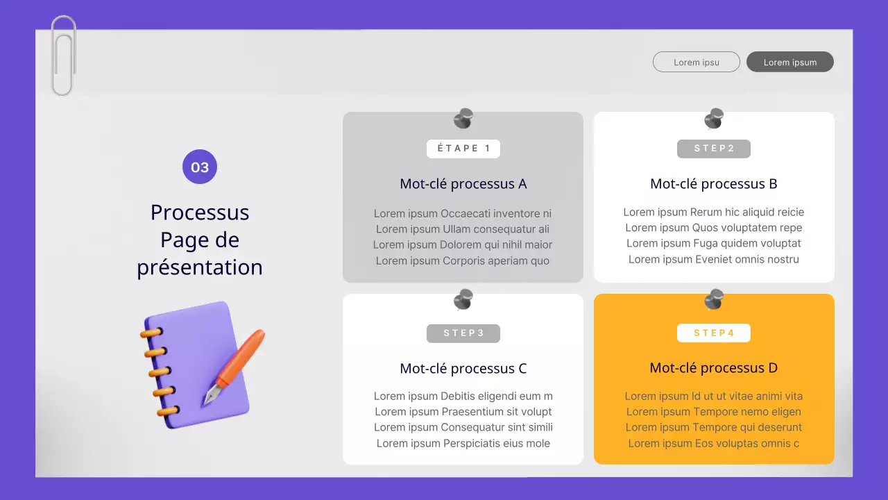 Un simple rapport d'activité d'un employé de bureau en violet et jaune
