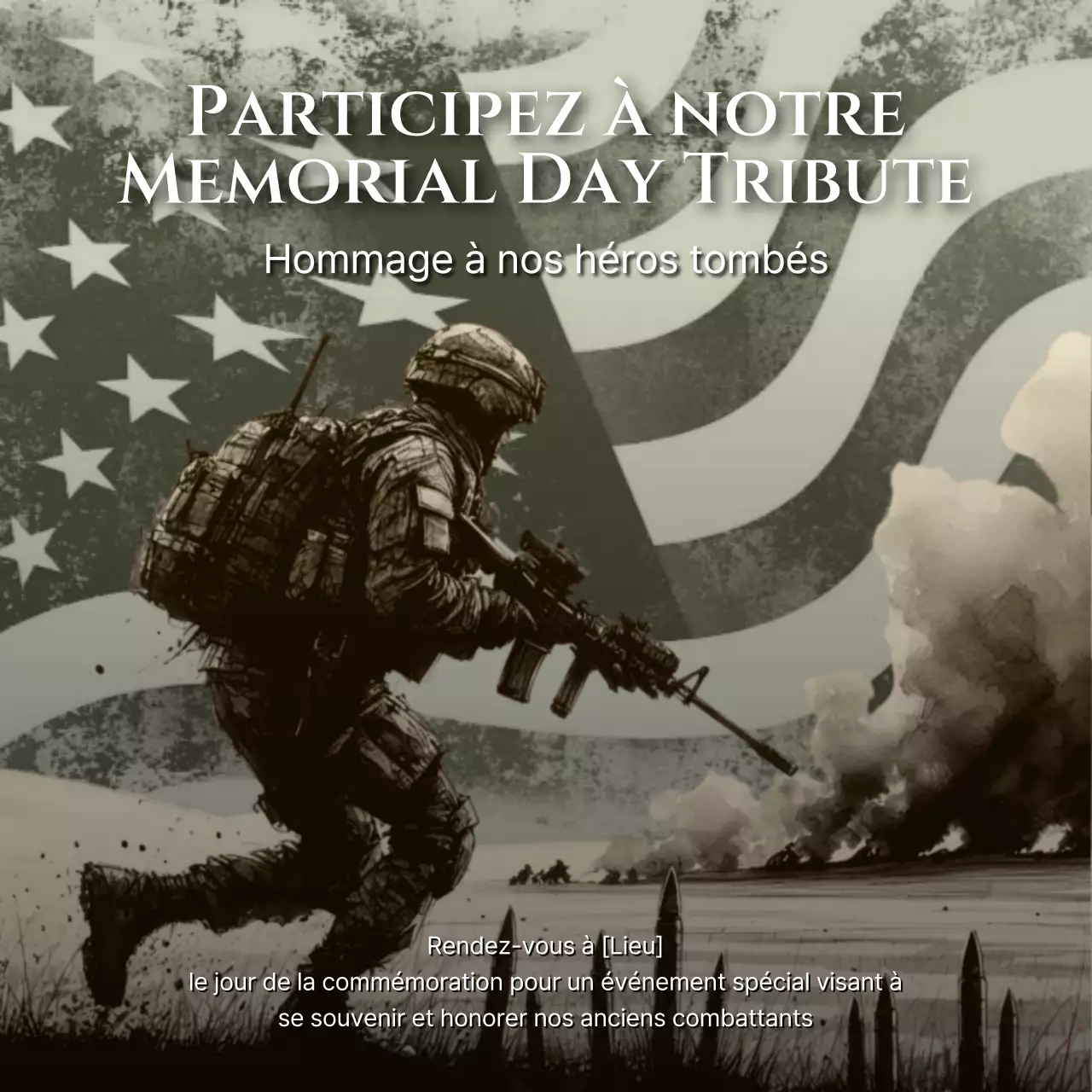 Avis d'hommage vintage noir et blanc pour le jour du souvenir