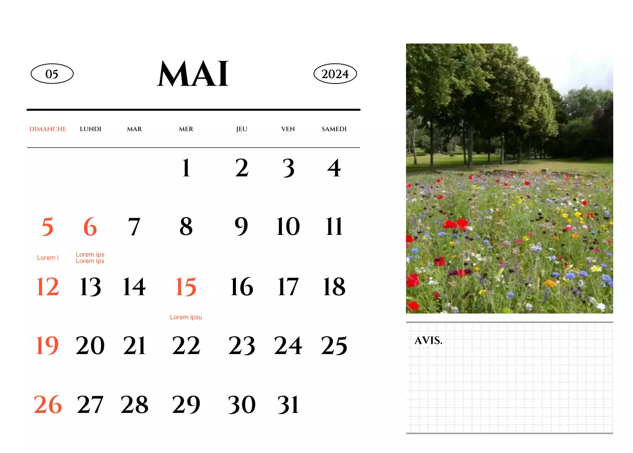 Un calendrier de style simple avec un concept de photographie de voyage émotionnel