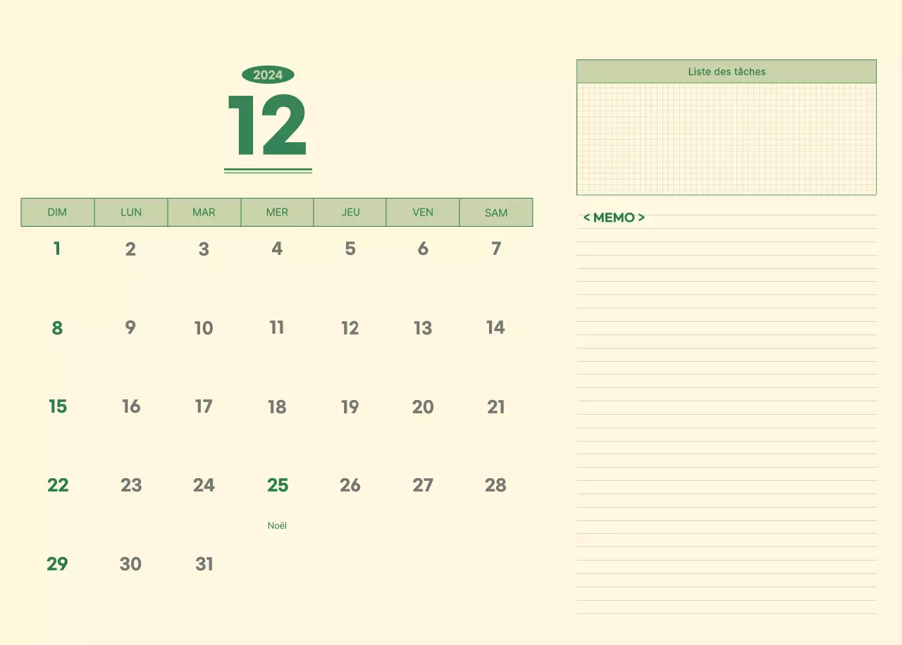 Calendrier mural SAT D-day notepad concept en vert et jaune clair