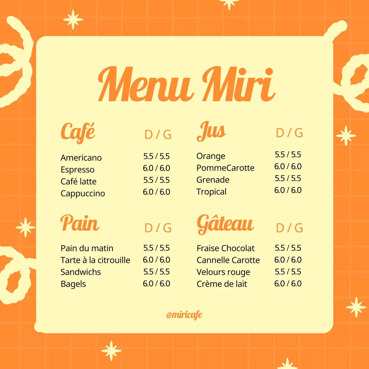 Une jolie collection de faire-part de cafés orange et rose.