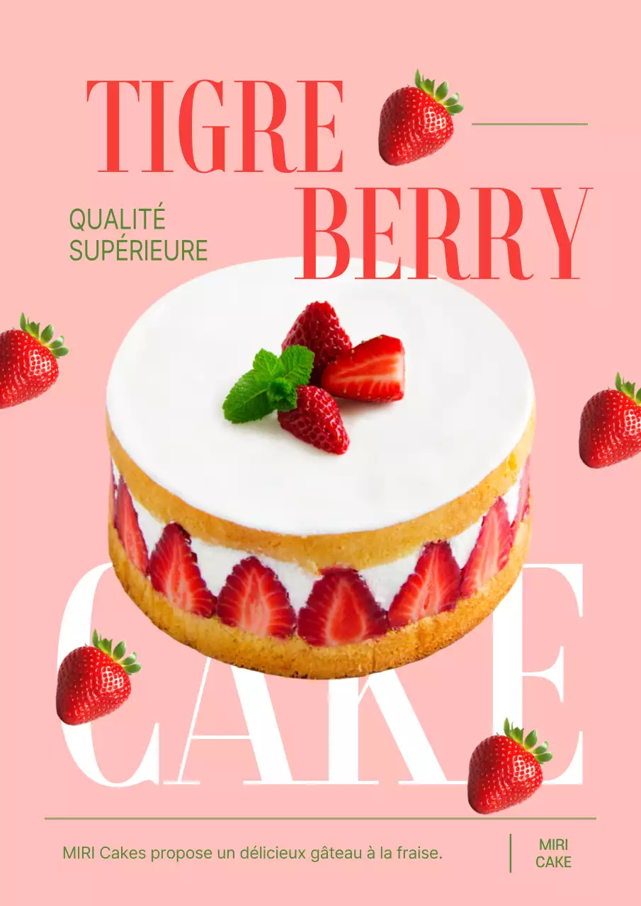 Promouvoir un simple gâteau aux fraises en rose et rouge