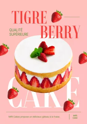 Promouvoir un simple gâteau aux fraises en rose et rouge