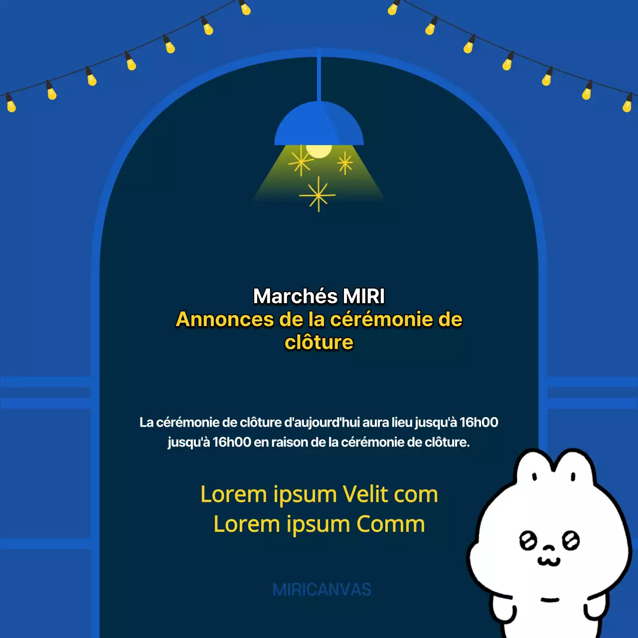 Une annonce de fin d'année minimaliste pour une entreprise, en bleu et jaune