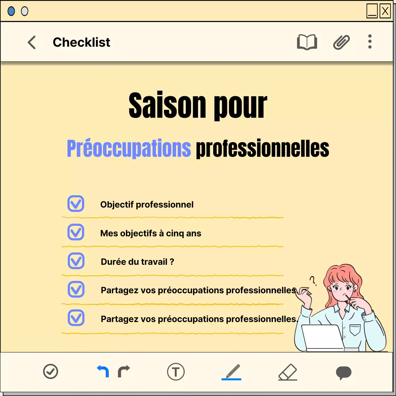 Un guide de planification de carrière avec un concept de bloc-notes jaune et kitsch