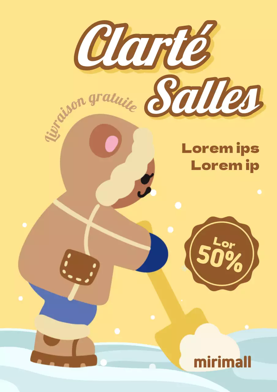 Publicité Pop-art jaune et marron pour les soldes de fin d'année