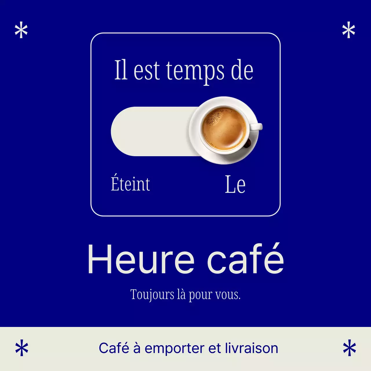 Une simple annonce bleue et blanche sur le panneau d'affichage d'un café