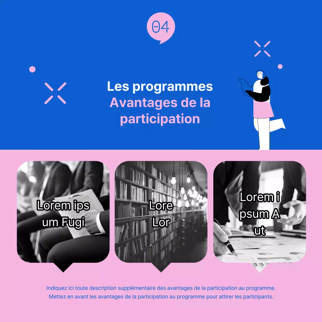Promouvoir le programme moderne bleu et rose "Women's Career Leap" (Saut de carrière pour les femmes)