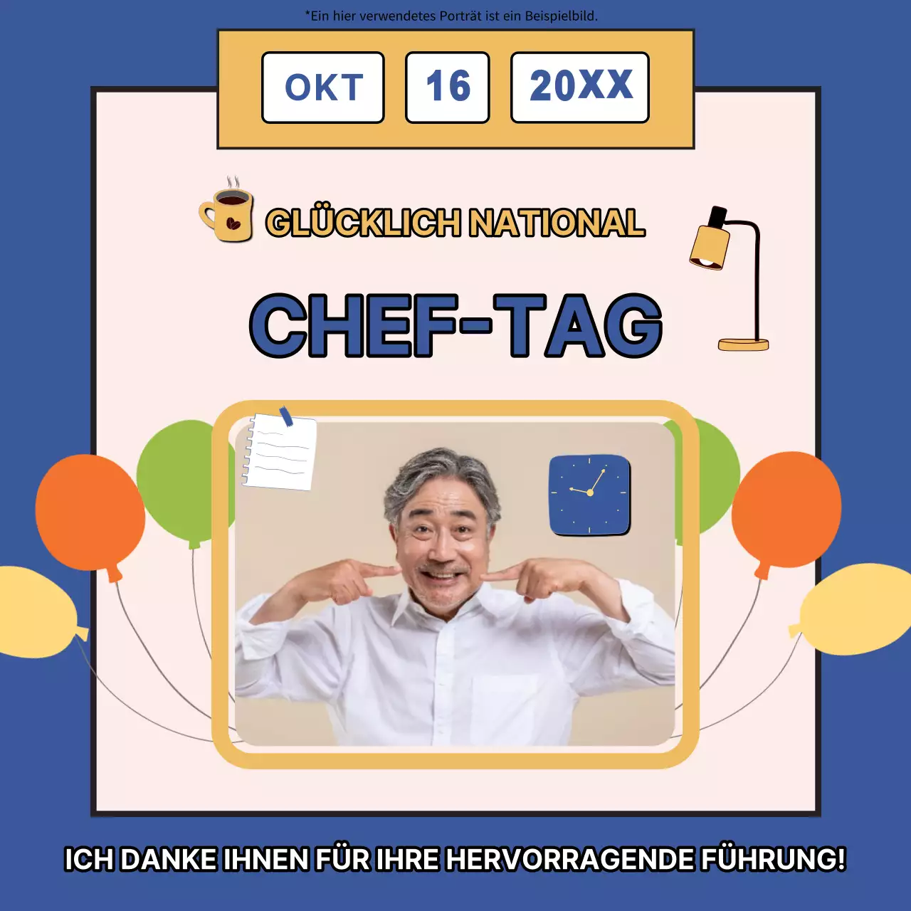 Blaue und gelbe einfache Happy Boss Day Notiz