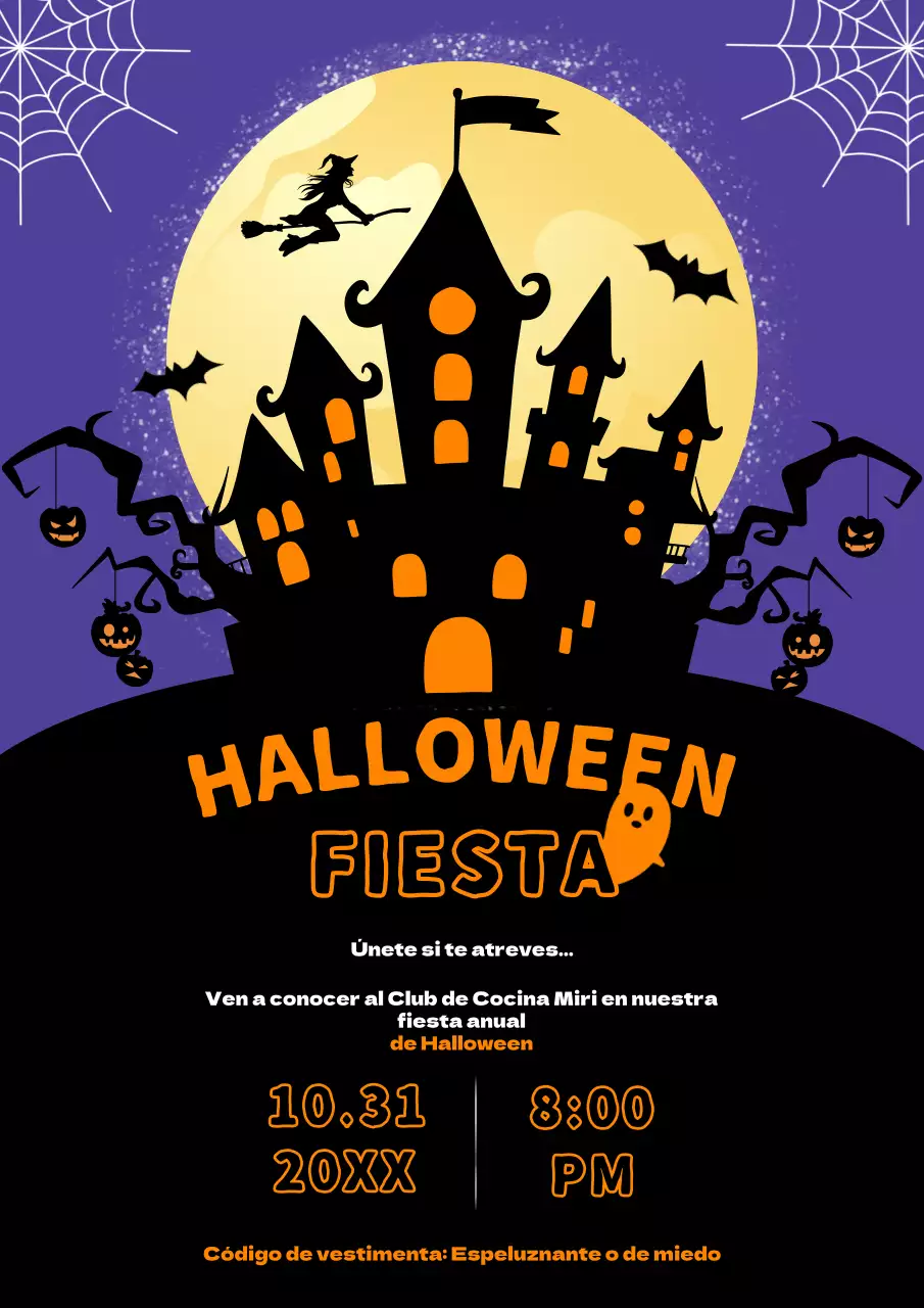 Invitación Fiesta de Halloween fantasía morada y naranja