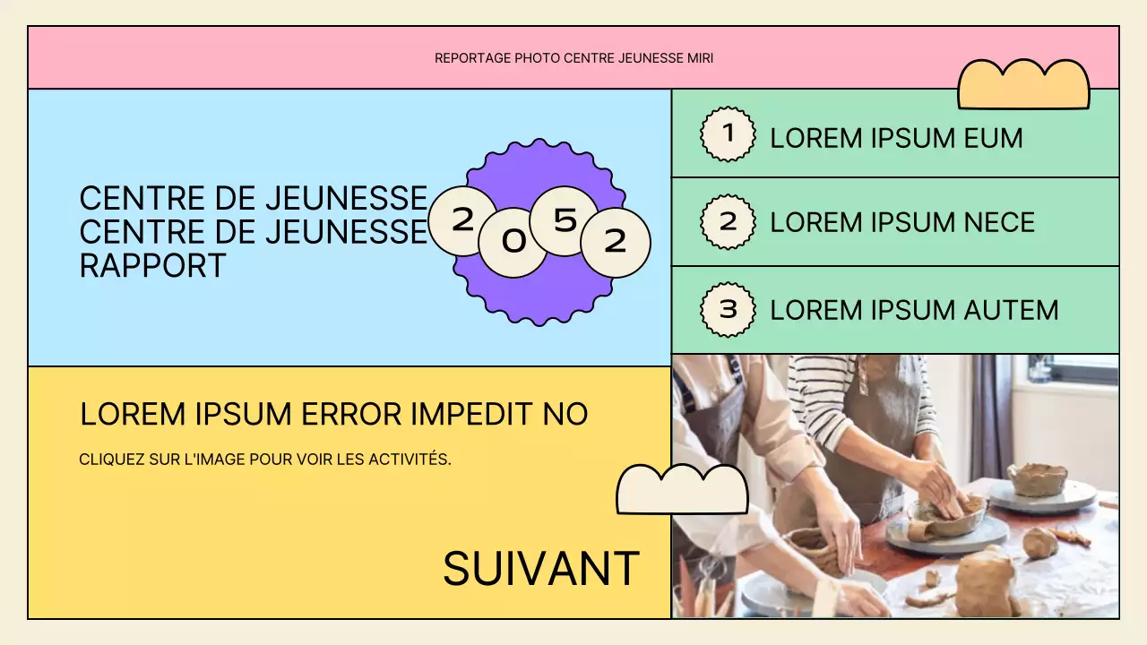 Présentations d'activités du centre de jeunesse jaune et menthe
