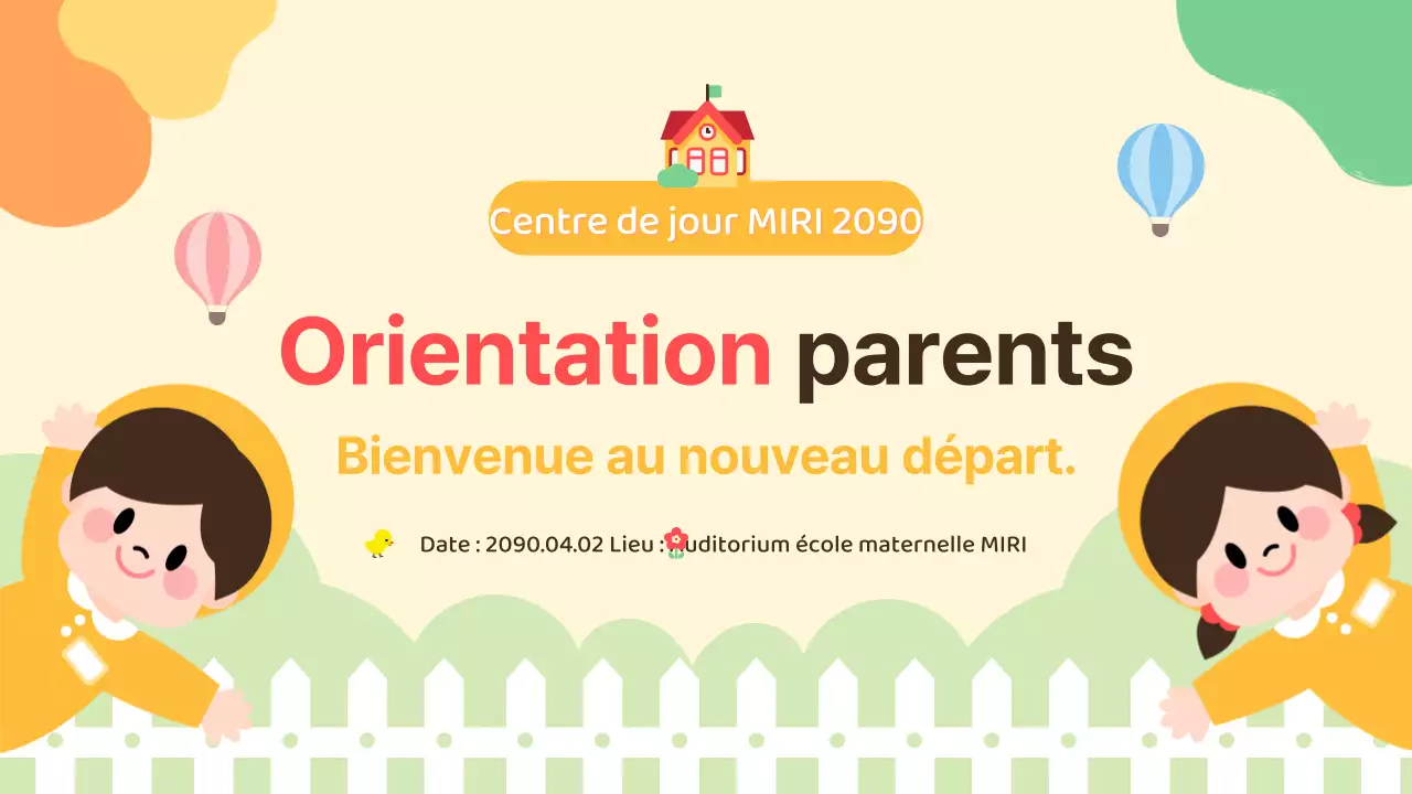 Présentation d'orientation pour la garderie jaune