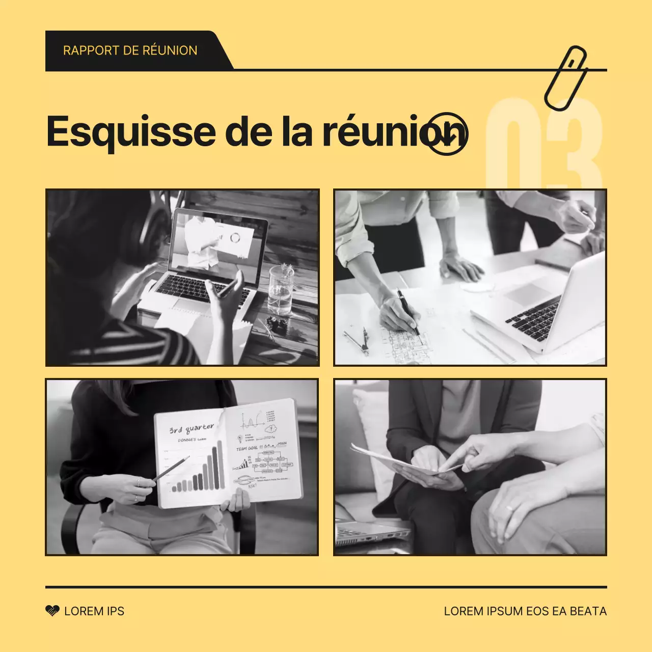 Un simple rapport jaune et noir sur les résultats de la réunion