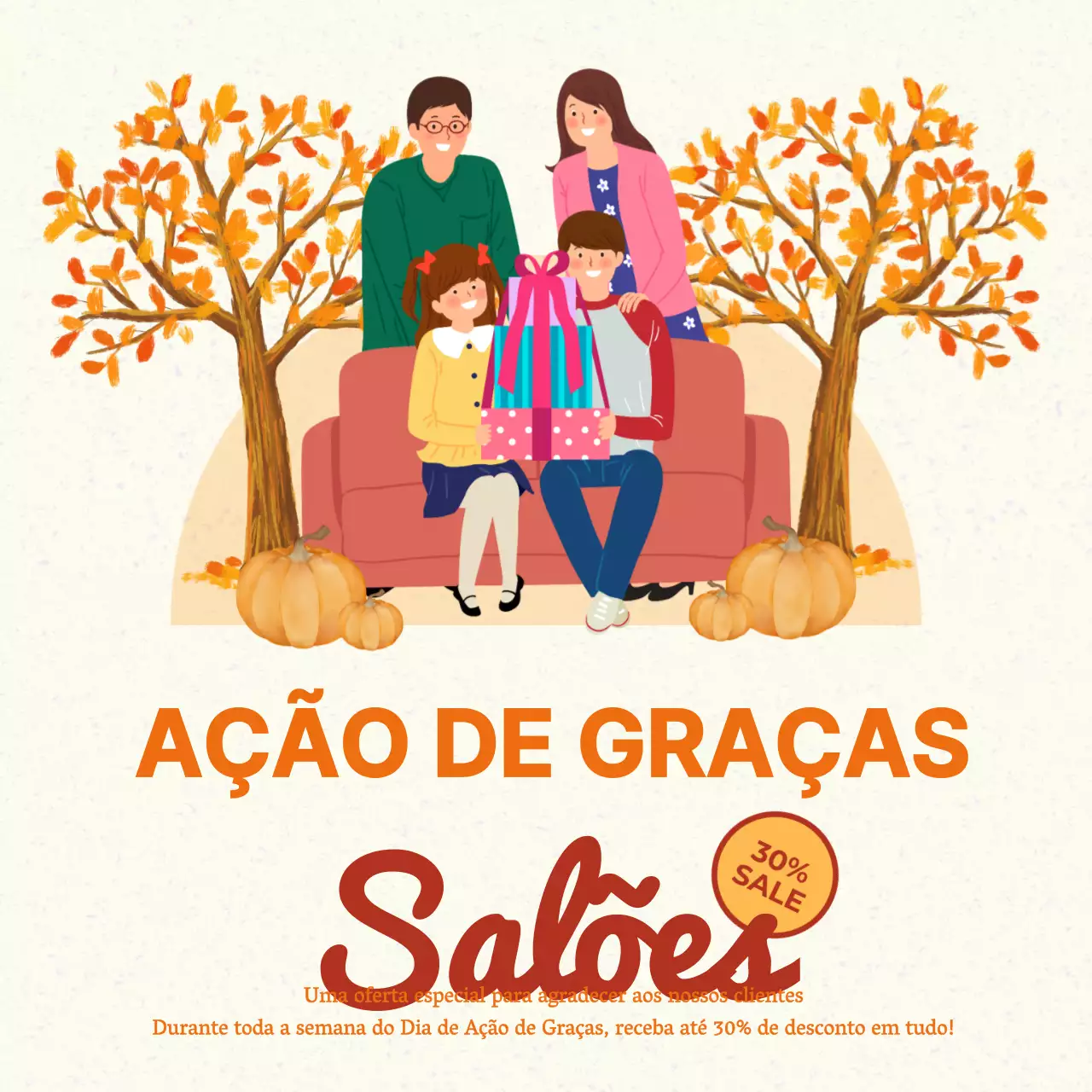 Promoção simples de Ação de Graças em amarelo e laranja