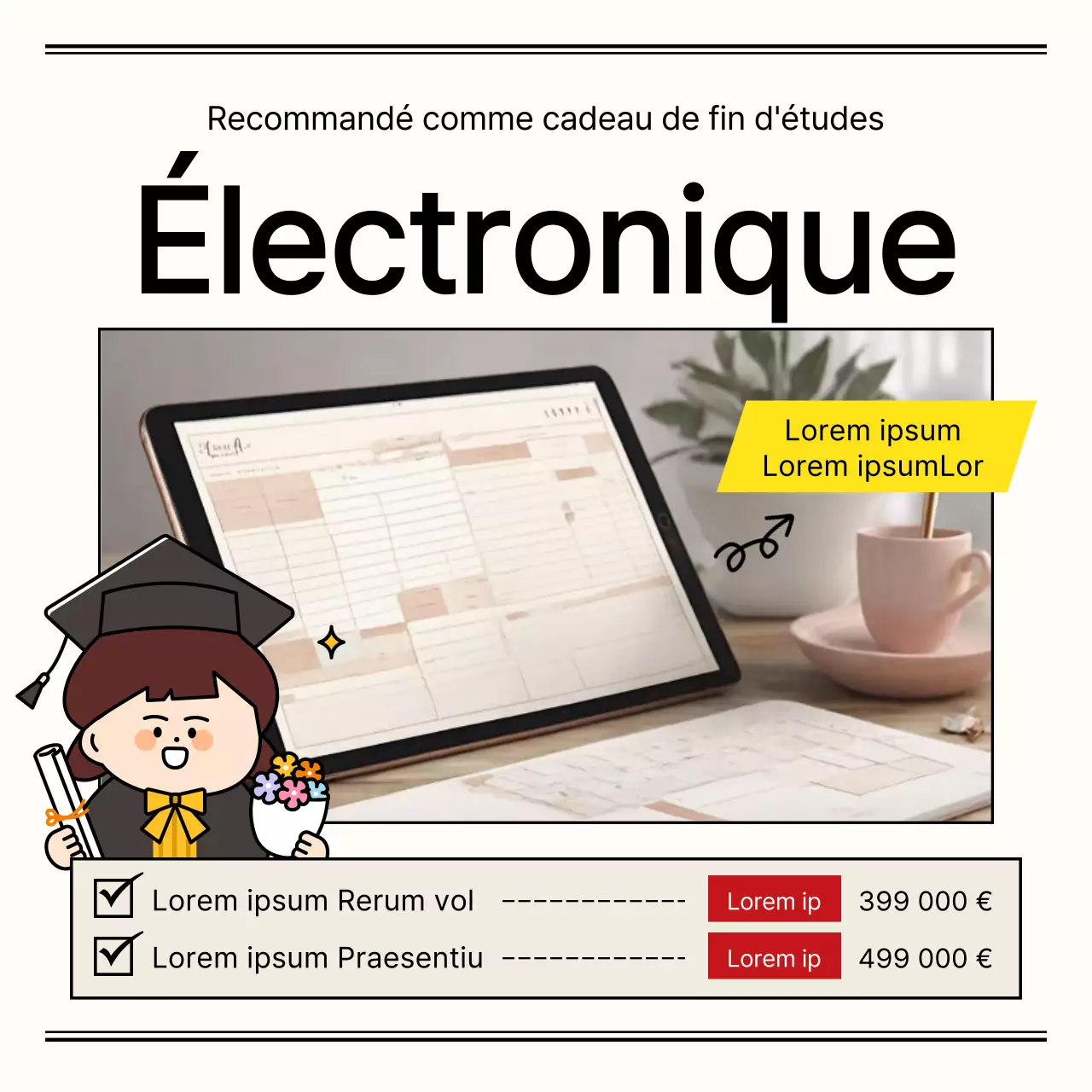 Promouvoir des cadeaux de fin d'études simples en noir et ivoire