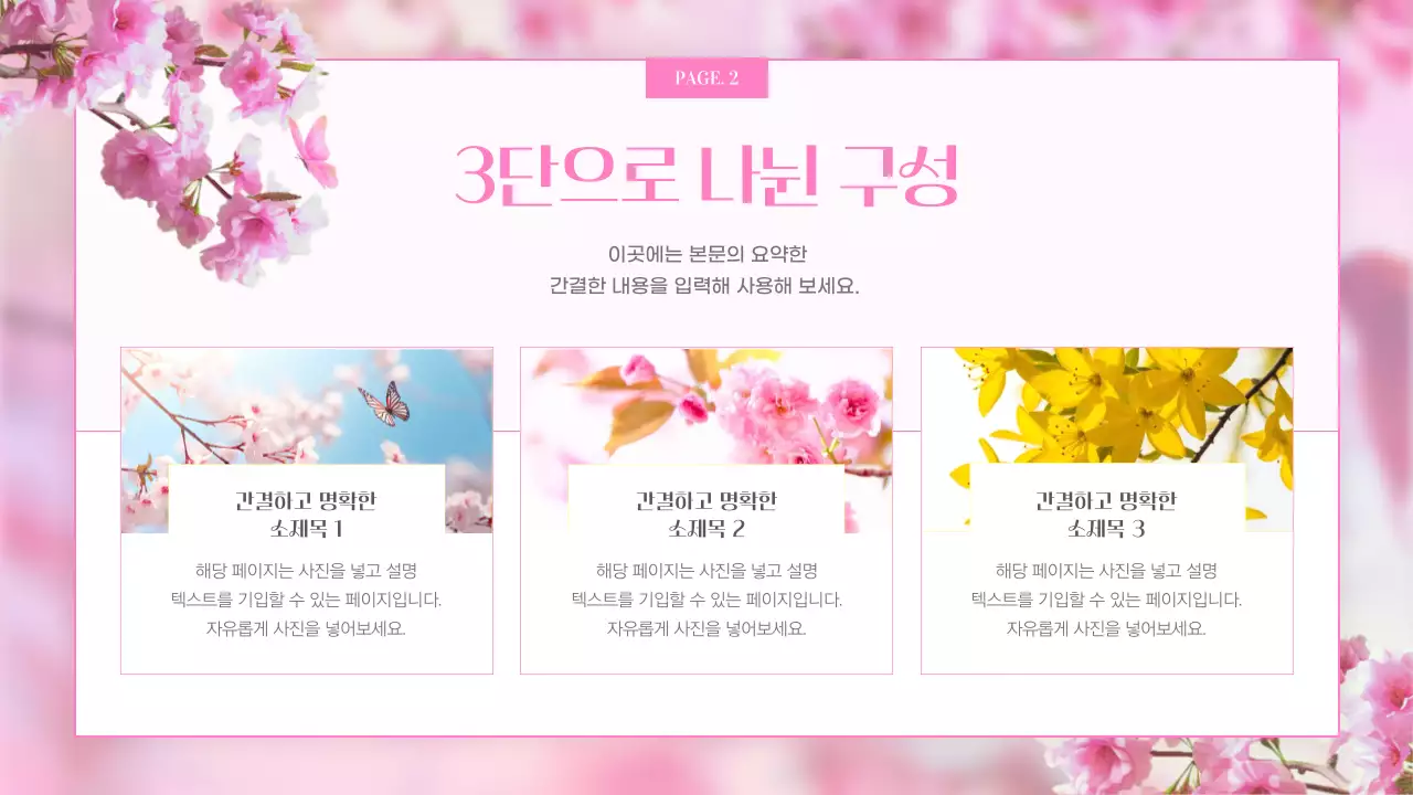 핑크색의 판타지한 나비와 봄 꽃 발표자료