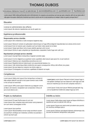 Curriculum vitae en blanc et gris pour le service à la clientèle