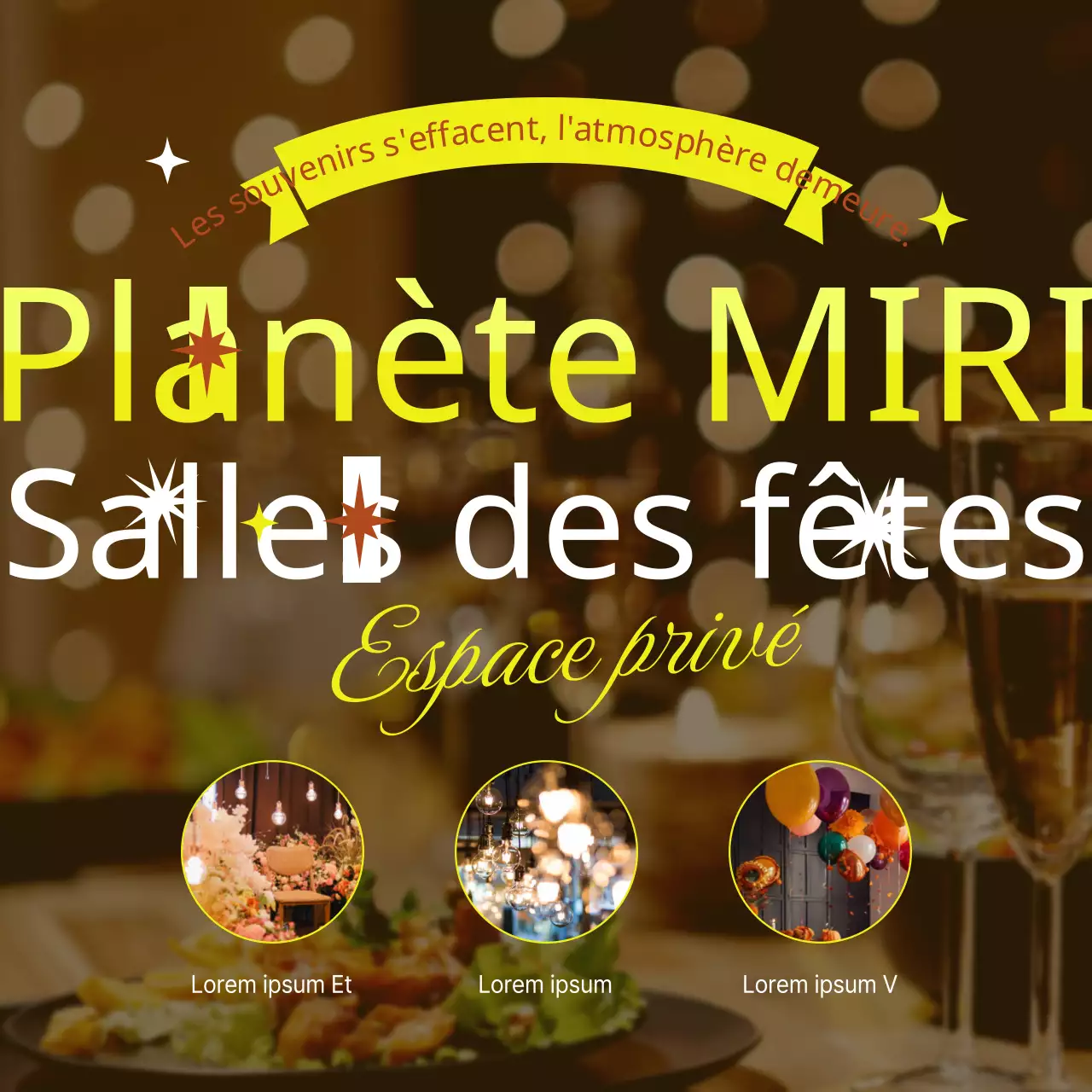 Promouvoir une salle de fête branchée dans les tons jaunes et bruns