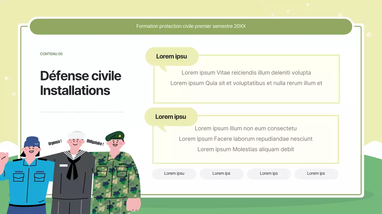 Formation à la protection civile moderne en vert et vert lime.