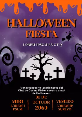 Invitación Fiesta de Halloween fantasía morada y naranja