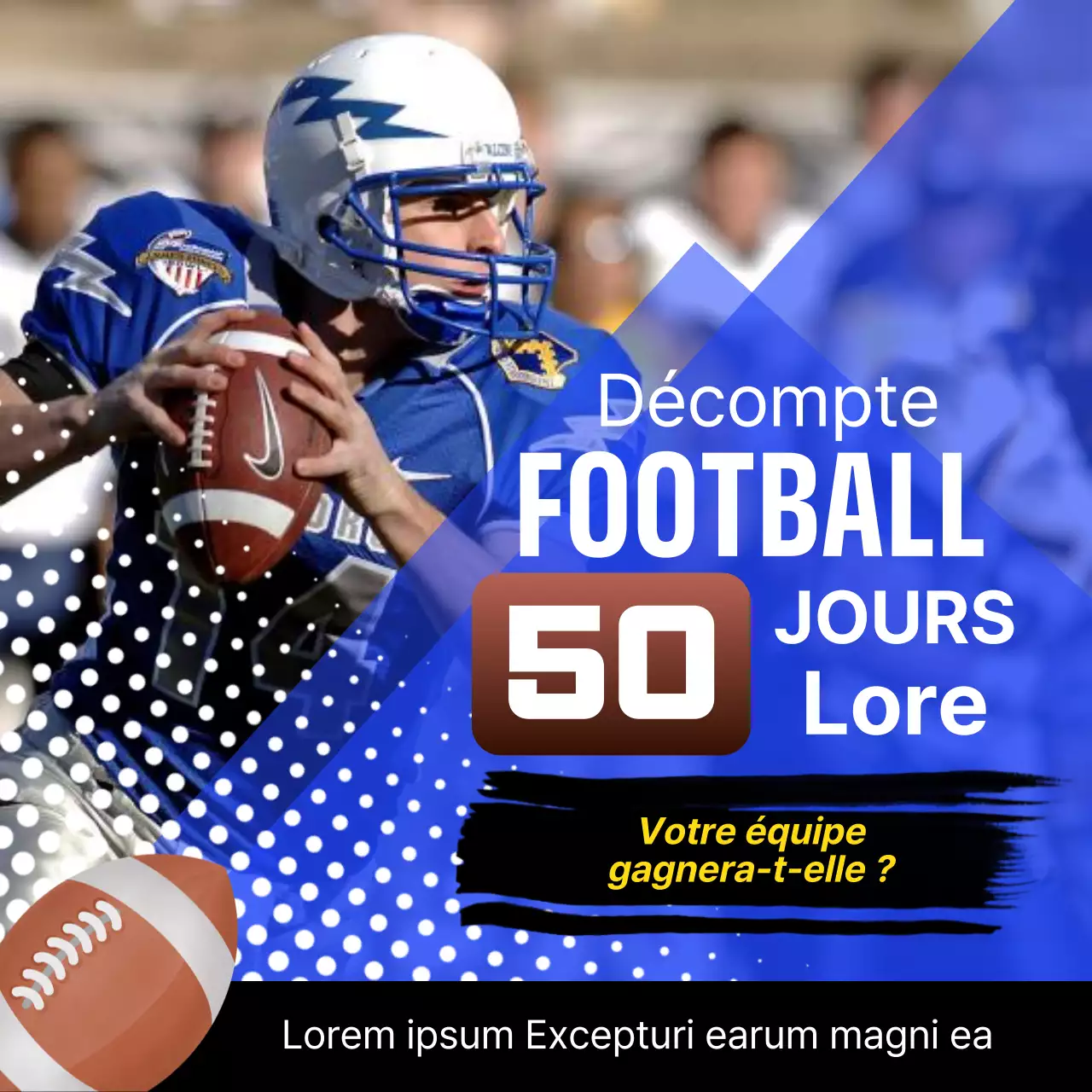 Publicité géométrique bleue et blanche pour le compte à rebours du Super Bowl