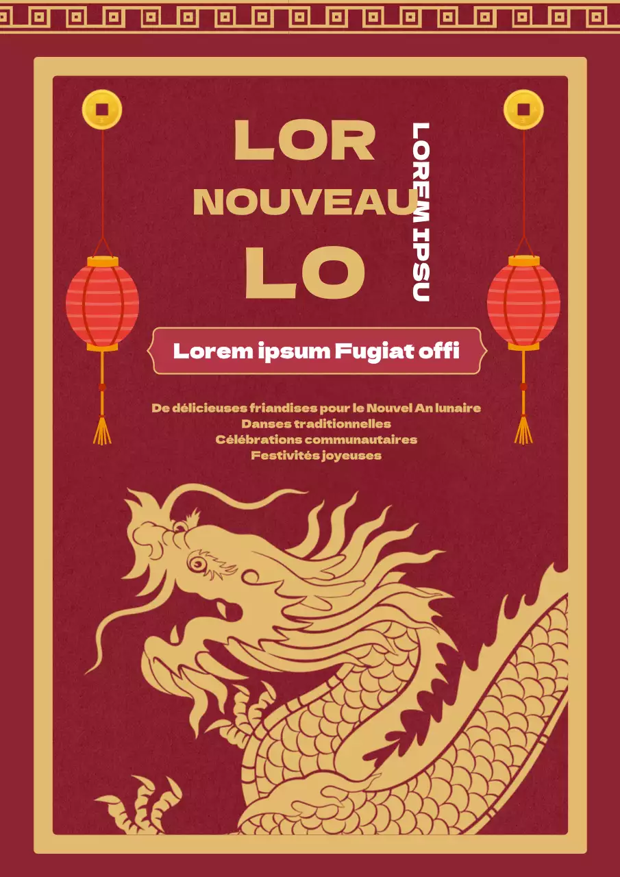 Publicité élégante rouge et dorée pour le Nouvel An lunaire