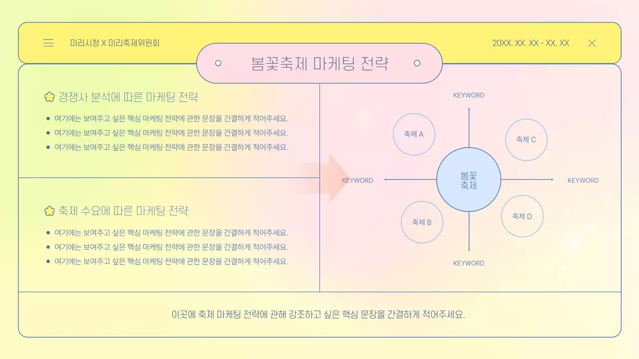 노랑과 하늘색의 기하학적인 봄 지역 축제 기획서