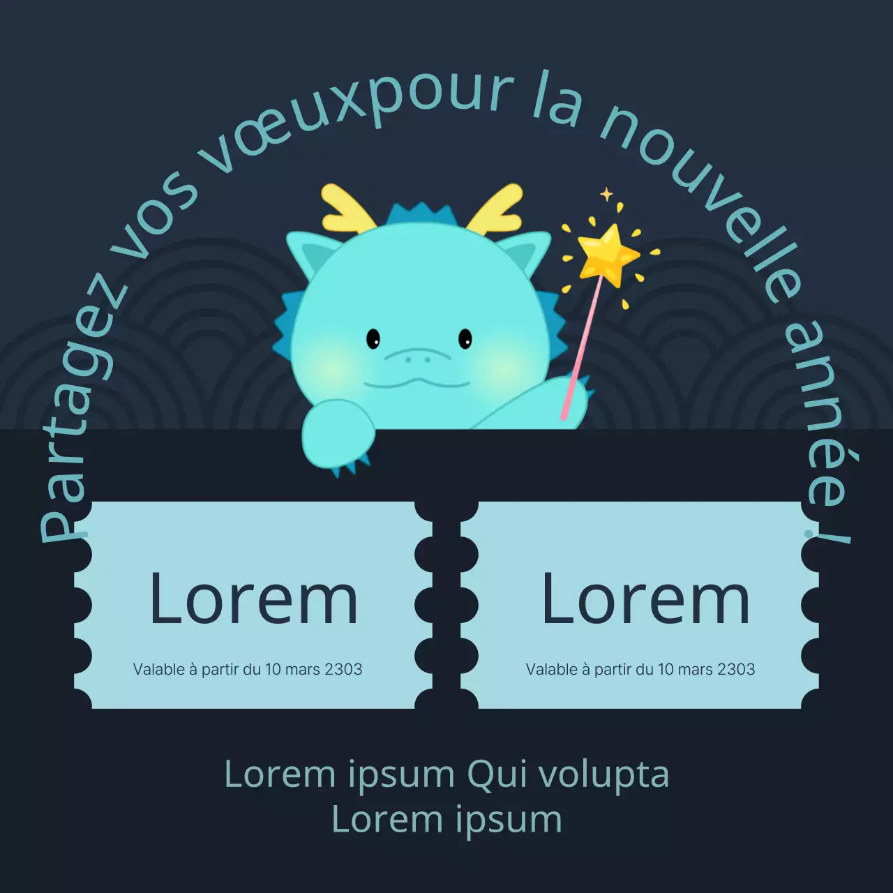 Une jolie annonce bleue et jaune pour les soldes du Nouvel An lunaire