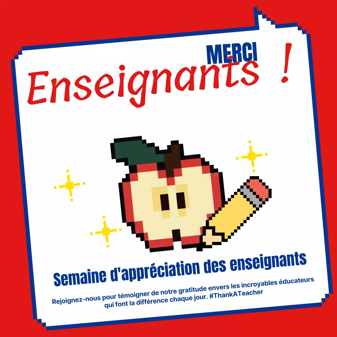 Publicité rétro rouge et blanche pour la célébration de la Journée des enseignants