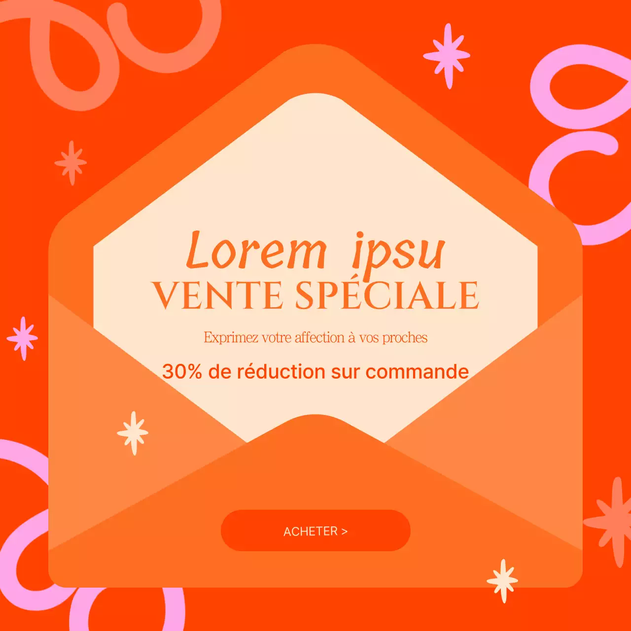 Publicité pop art pour les soldes de la Saint-Valentin en orange et rose