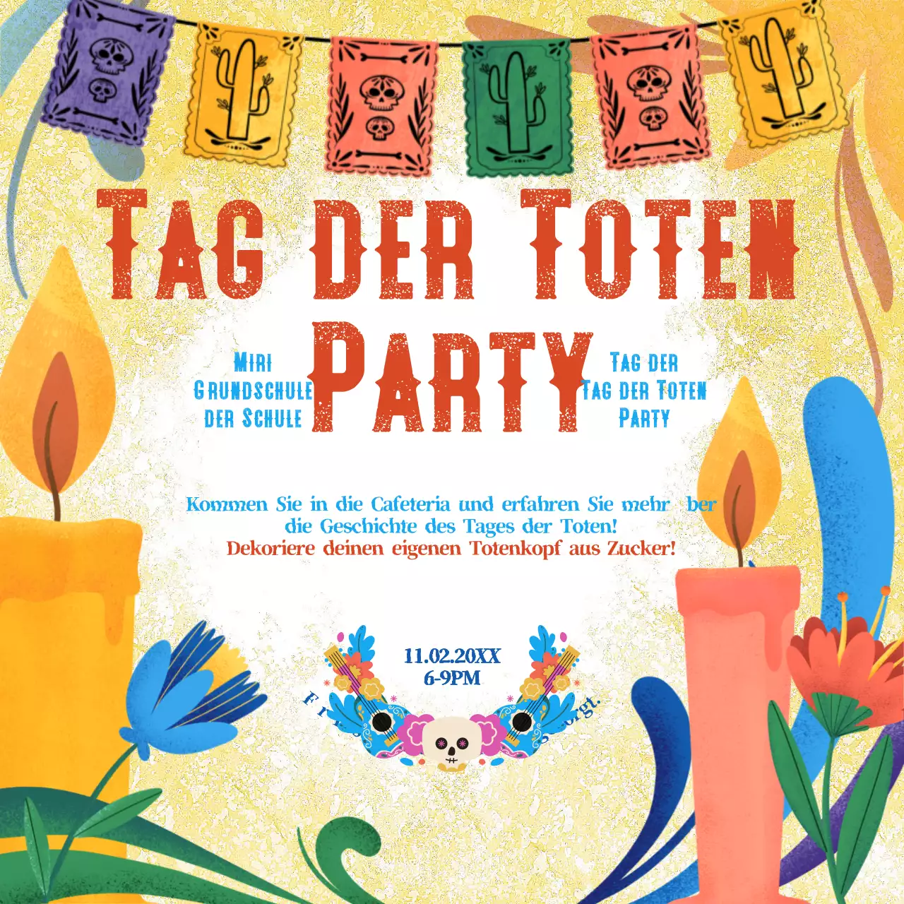 Gelbe und rote Kitsch-Party zum Tag der Toten Ankündigung