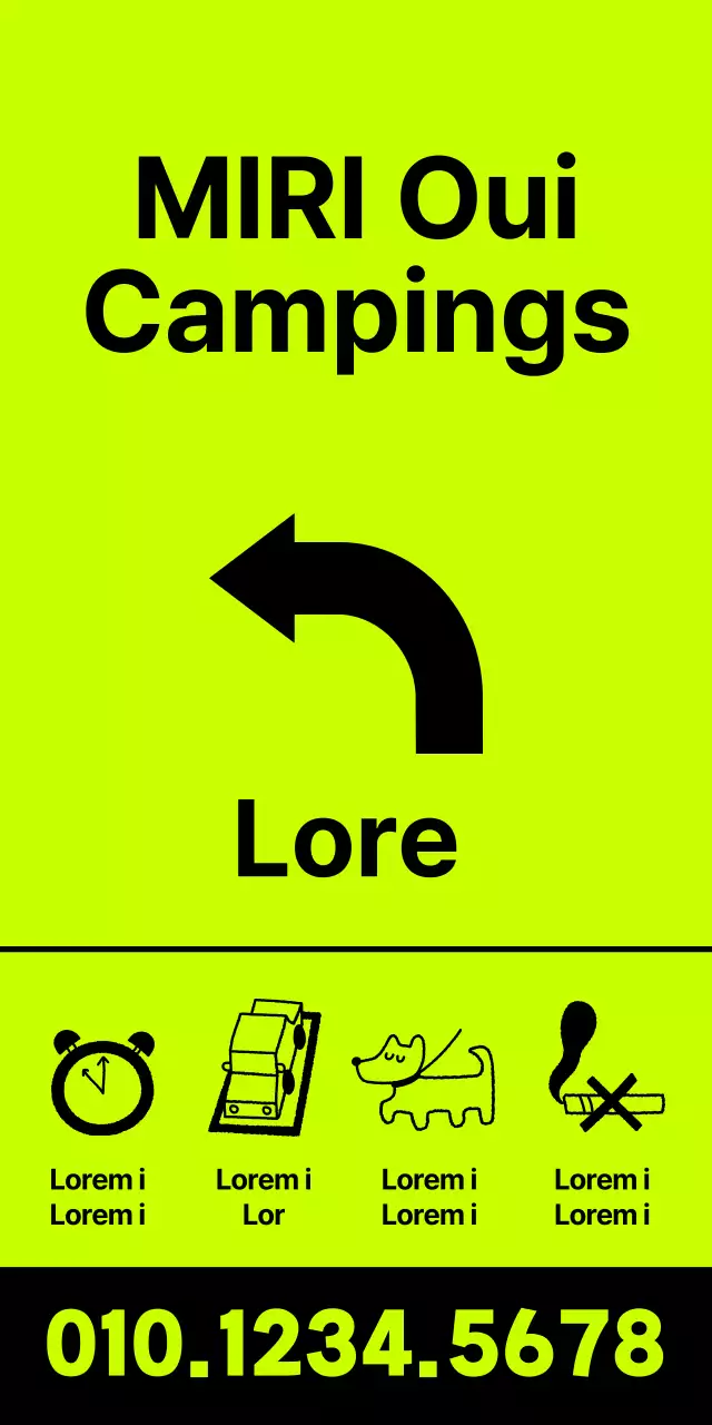 Emplacement des campings en texte noir sur fond fluorescent