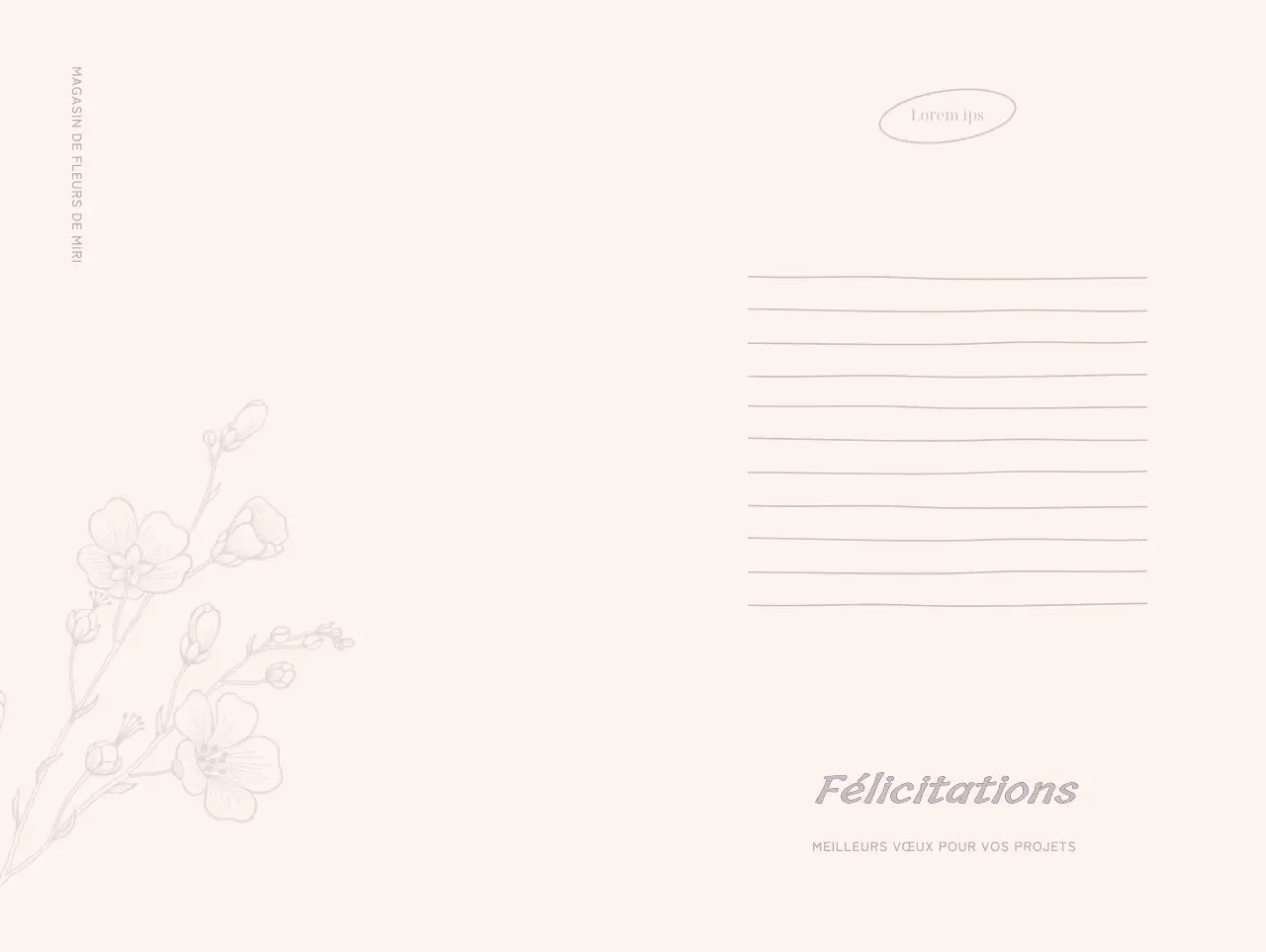 Carte de vœux d'un magasin de fleurs avec une illustration florale sur fond beige